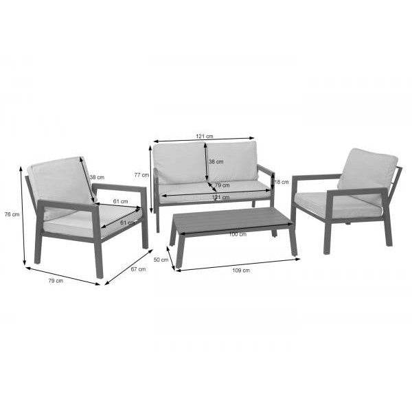 Garnitur Gartenlounge Gartengarnitur Lounge-Set Sitzgruppe Sofa, Metall ~ Polster creme-weiss