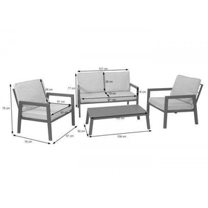 Garnitur Gartenlounge Gartengarnitur Lounge-Set Sitzgruppe Sofa, Metall ~ Polster grau