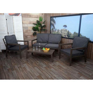 Garnitur Gartenlounge Gartengarnitur Lounge-Set Sitzgruppe Sofa, Metall ~ Polster grau