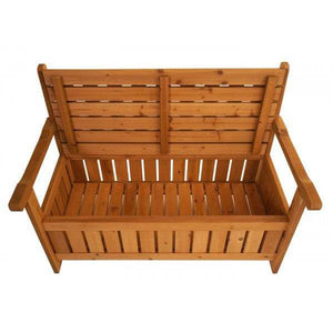 Gartenbank HWC-L68 mit Stauraum, Truhenbank Sitzbank Staufach Aufbewahrung, Outdoor Tanne Holz MVG 114cm, braun