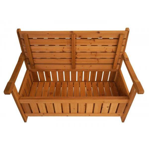 Gartenbank HWC-L68 mit Stauraum, Truhenbank Sitzbank Staufach Aufbewahrung, Outdoor Tanne Holz MVG 114cm, braun