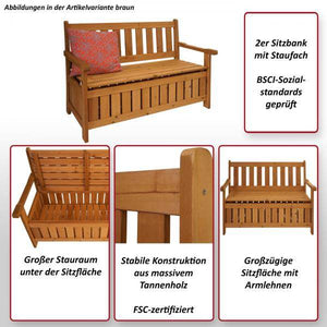 Gartenbank HWC-L68 mit Stauraum, Truhenbank Sitzbank Staufach Aufbewahrung, Outdoor Tanne Holz MVG 114cm, braun