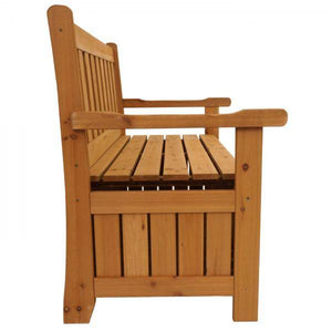 Gartenbank HWC-L68 mit Stauraum, Truhenbank Sitzbank Staufach Aufbewahrung, Outdoor Tanne Holz MVG 114cm, braun