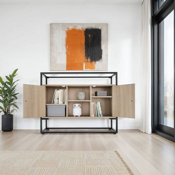 Sideboard Oldham 100x38x80,5cm Industrial Holz hell, Eiche Sonoma