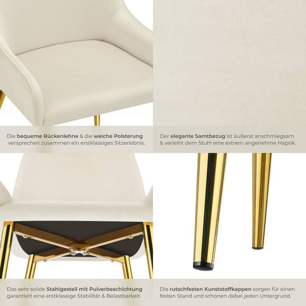 Polsterstuhl Avane, Samtoptik, Belastbarkeit 120 kg beige 2er Set