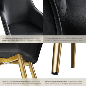 8er Set Stuhl Marilyn Samtoptik, schwarz/gold