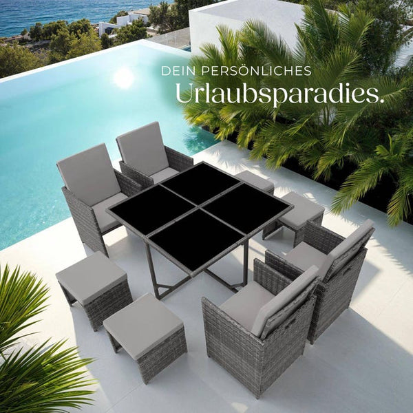 Rattan Sitzgruppe Bilbao 4+4+1, grau