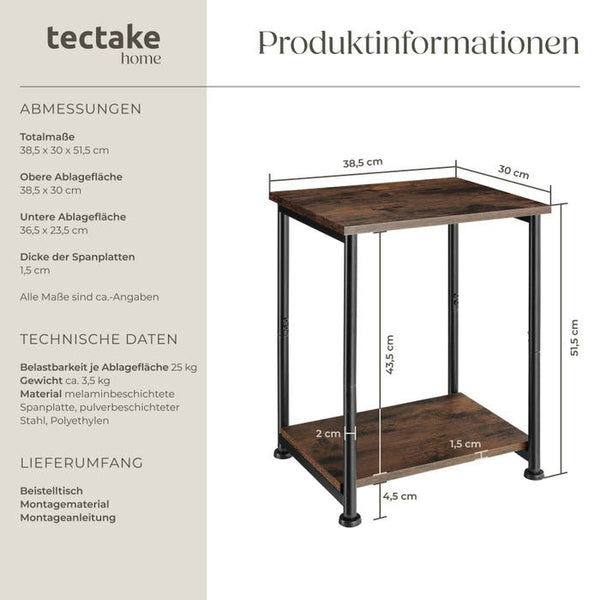 Beistelltisch Yonkers 38,5x30x51,5cm Industrial dunkelbraun