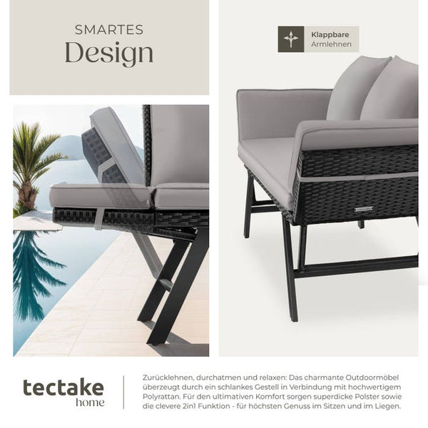 Rattan-Loungesofa Sintra hellgrau/schwarz