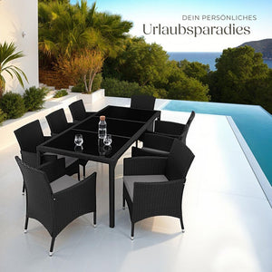 Rattan Sitzgruppe 8+1 mit Schutzhülle schwarz/grau