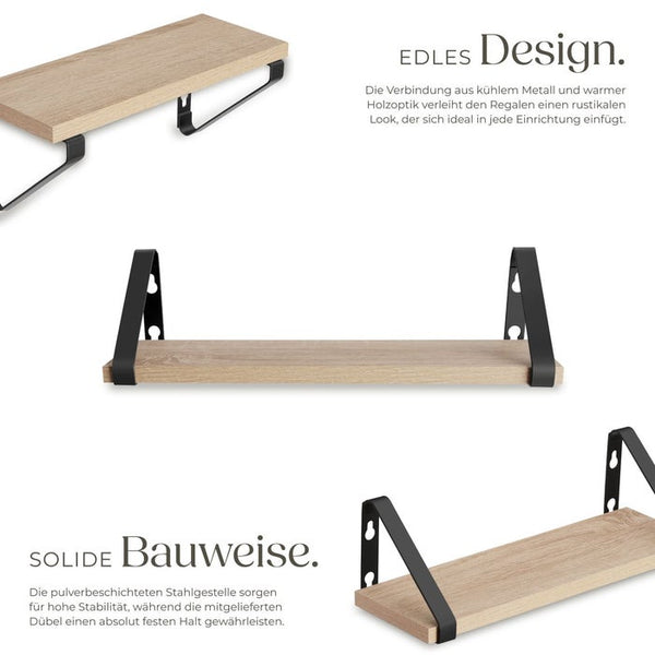 3 Hängeregale Cowell Industrial Holz hell, Eiche Sonoma