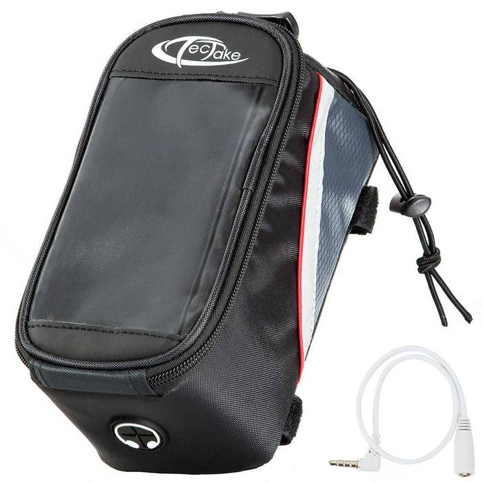 Borsa da bicicletta con supporto al telaio per smartphone, nero/grigio/rosso, 20,5 x 10 x 10,5 cm