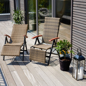 Rattanstuhl Brisbane klappbar mit Aluminiumgestell und Fussablage grau