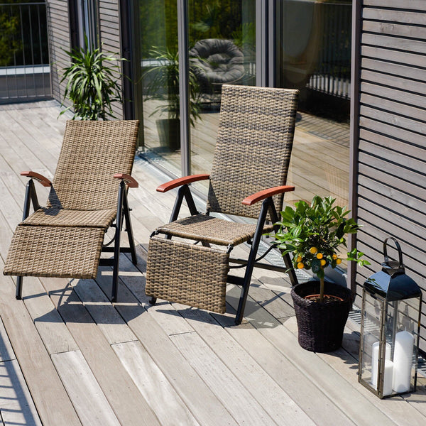 Rattanstuhl Brisbane klappbar mit Aluminiumgestell und Fussablage grau