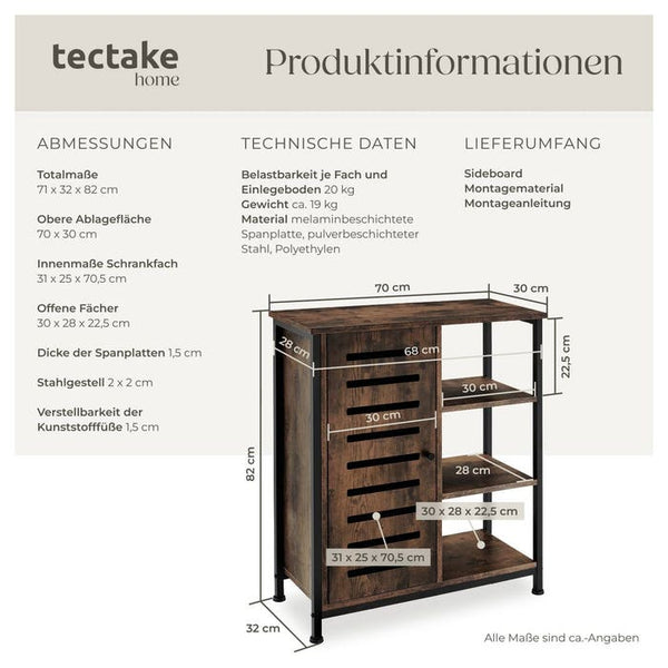 Sideboard 71x32x82cm Industrial dunkelbraun Türanschlag links
