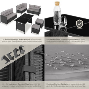 Rattan Lounge Barletta schwarz/grau