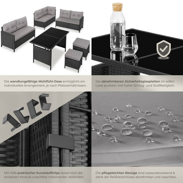 Rattan Lounge Barletta schwarz/grau