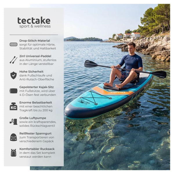 Stand-Up Paddle Board 2in1 Palagios türkis/orange 320 cm ohne Kamerahalterung