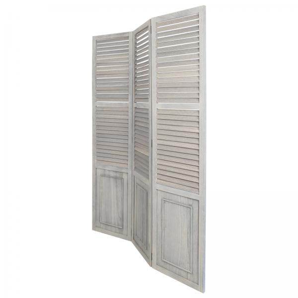 3 fach Paravent Raumteiler 045 Holz grau
