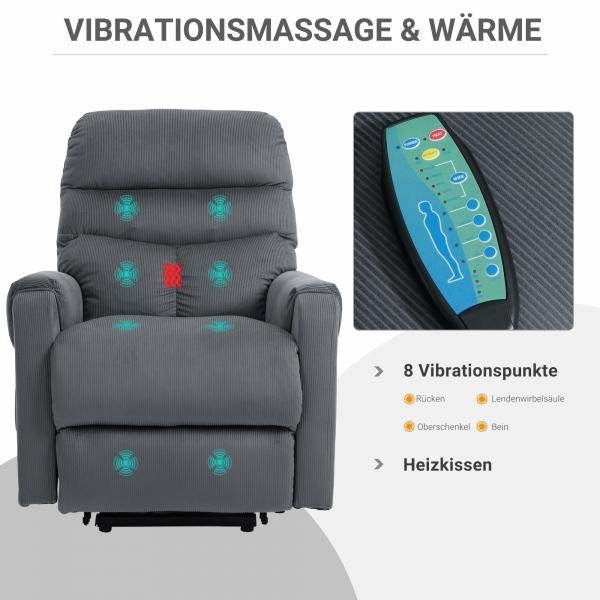 Fernsehsessel mit Aufstehhilfe Massage Dunkelgrau