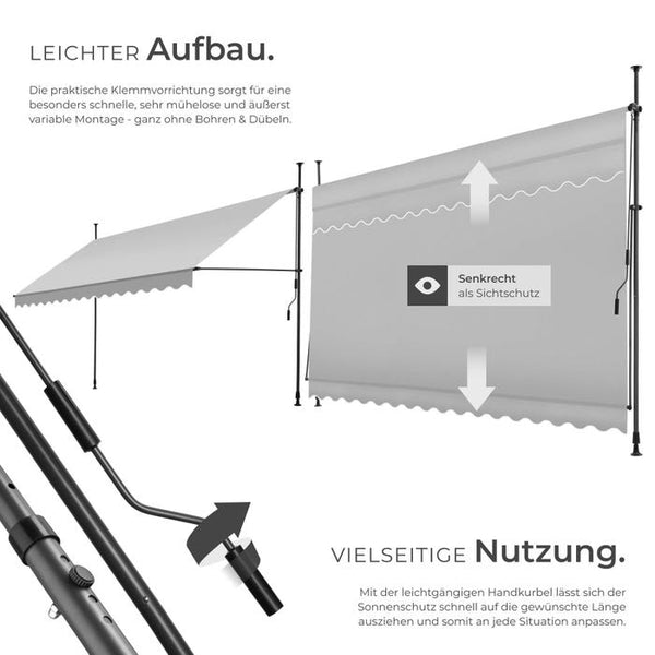 Klemmmarkise hellgrau 400 x 180 cm