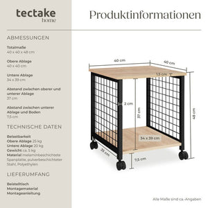 Beistelltisch Gary 40x40x48cm Industrial Holz hell, Eiche Sonoma