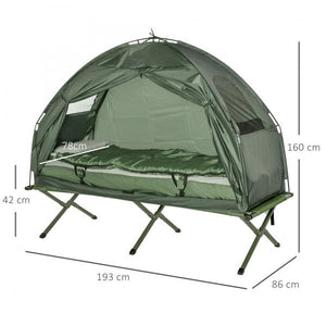 Campingbett Set mit Zelt Schlafsack Matratze 4 in 1 faltbar Dunkelgrün