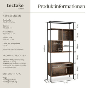 Regal Hastings Industrial Holz dunkel, rustikal
