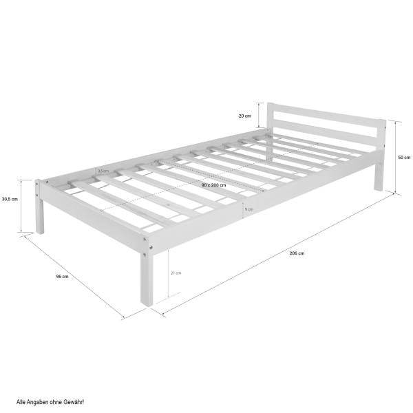 Holzbett Jugendbett Kinderbett 90x200 weiss Bett Tagesbett Einzelbett Bettgestell