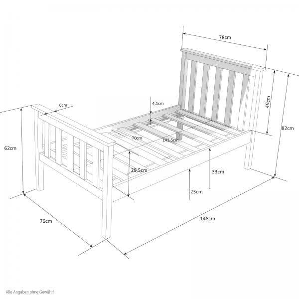 Juniorbett Kinderbett Jugendbett Holzbett Bettgestell 70x140 weiss Holzbett