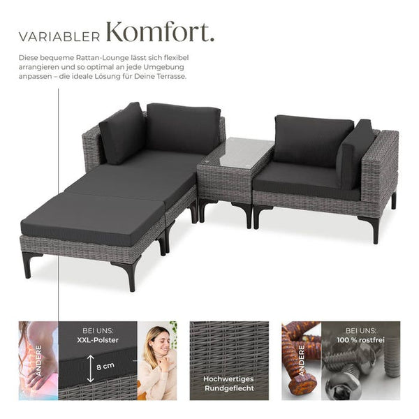 Rattan Lounge mit Aluminiumgestell Bellaria grau
