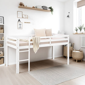 Hochbett Spielbett Kinderbett Leiter Kiefer weiss 90x200 massiv Jugendbett