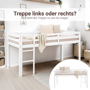 Hochbett Spielbett Kinderbett Leiter Kiefer weiss 90x200 massiv Jugendbett