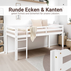 Hochbett Spielbett Kinderbett Leiter Kiefer weiss 90x200 massiv Jugendbett