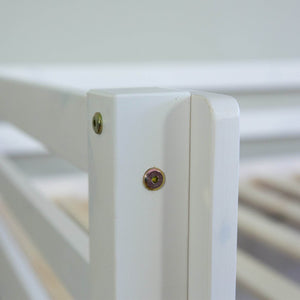 Hochbett mit Lattenrost 90x200 Kinderbett Tunnel Vorhang blau Kiefer Weiss