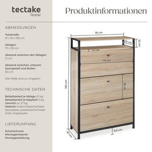 Schuhschrank Buffalo Industrial Holz hell, Eiche Sonoma 81 cm