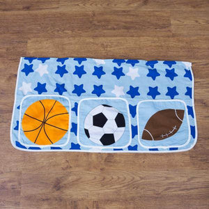 Bett Tasche Stofftasche für Hochbett Bettzubehör blau Fussball Stoff Kinderbettt
