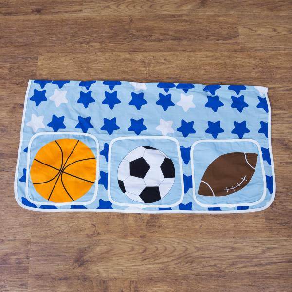 Bett Tasche Stofftasche für Hochbett Bettzubehör blau Fussball Stoff Kinderbettt
