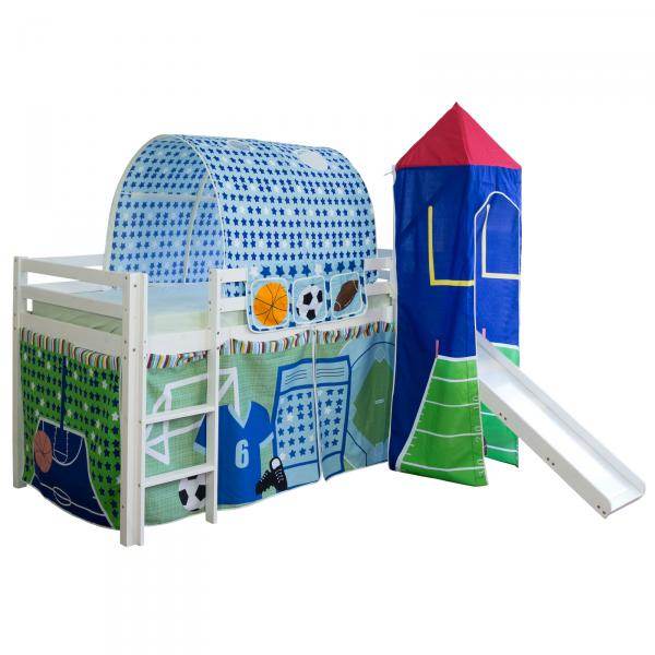 Bett Tasche Stofftasche für Hochbett Bettzubehör blau Fussball Stoff Kinderbettt