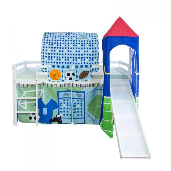 Bett Tasche Stofftasche für Hochbett Bettzubehör blau Fussball Stoff Kinderbettt
