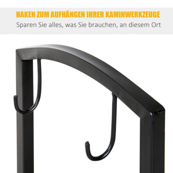 Kaminholzständer Brennholzregal mit Kaminbesteck Schwarz