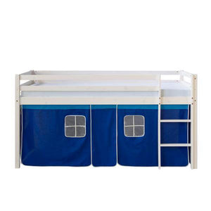 Hochbett Spielbett Kinderbett Leiter Kiefer Vorhang blau 90x200 Jugendbett