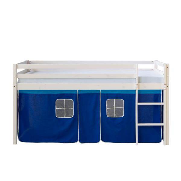 Hochbett Spielbett Kinderbett Leiter Kiefer Vorhang blau 90x200 Jugendbett