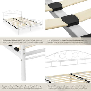 Metallbett mit Lattenrost im romantischen Design weiss/weiss 200 x 140 cm