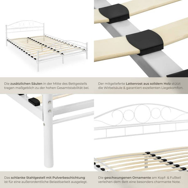 Metallbett mit Lattenrost im romantischen Design weiss/weiss 200 x 140 cm