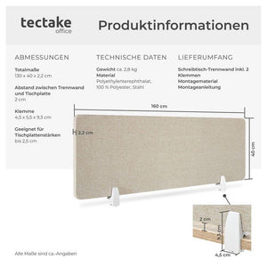 Schreibtisch Trennwand Noisy beige 160 x 40 cm