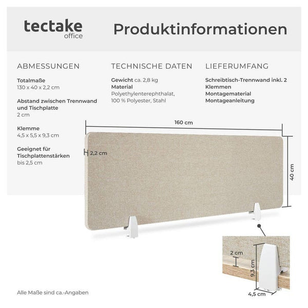 Schreibtisch Trennwand Noisy beige 160 x 40 cm