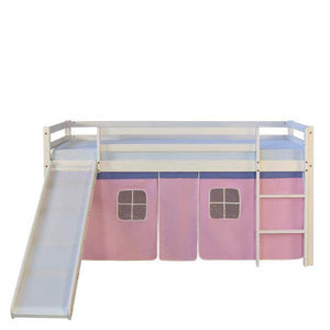 Hochbett Spielbett Kinderbett Rutsche Kiefer Vorhang pink 90x200 Jugendbett