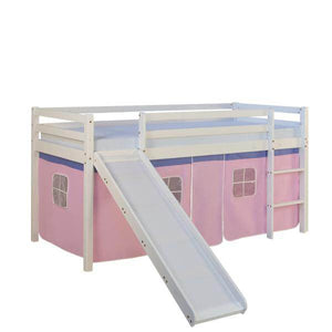 Hochbett Spielbett Kinderbett Rutsche Kiefer Vorhang pink 90x200 Jugendbett
