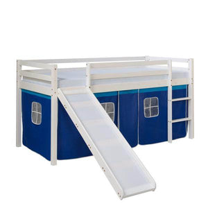 Hochbett Spielbett Kinderbett Rutsche Kiefer Vorhang blau 90x200 Jugendbett